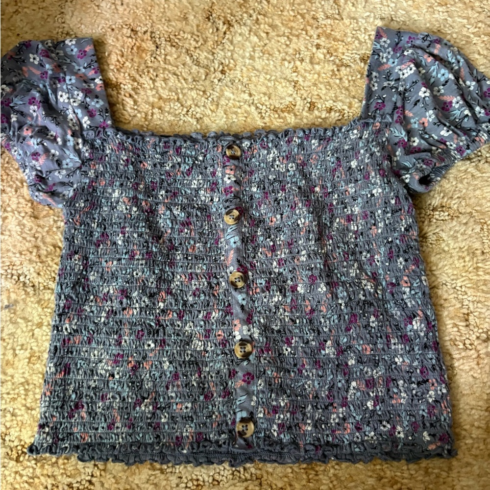 Floral Button-Down Smocked Top